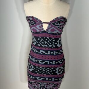 Indah Strapless Dress in Purple and Black Pattern